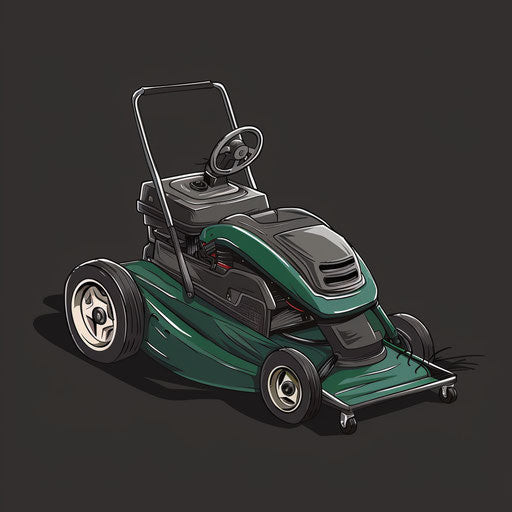 Realistic lawn mower illustration on dark charcoal background