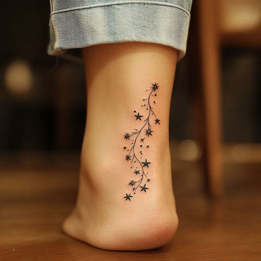 Ankle tattoos for women with minimalist star pattern