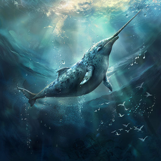 A narwhal composing a symphony with the sounds of the ocean