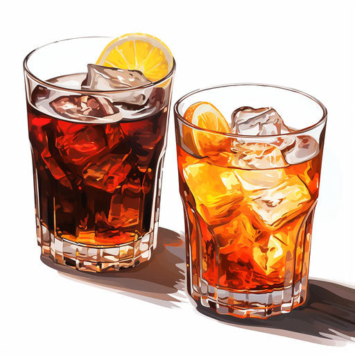 Illustration of drinks in the style of Chiaroscuro Art on white background