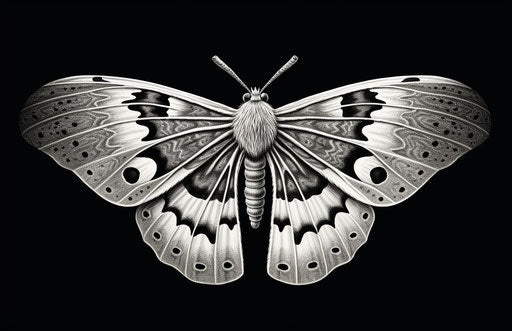 Black and white moth on white background, artistic style