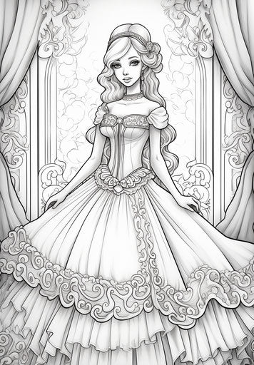 Barbie Princess Dress Coloring Pages, Gothic Dark and Ornate Style