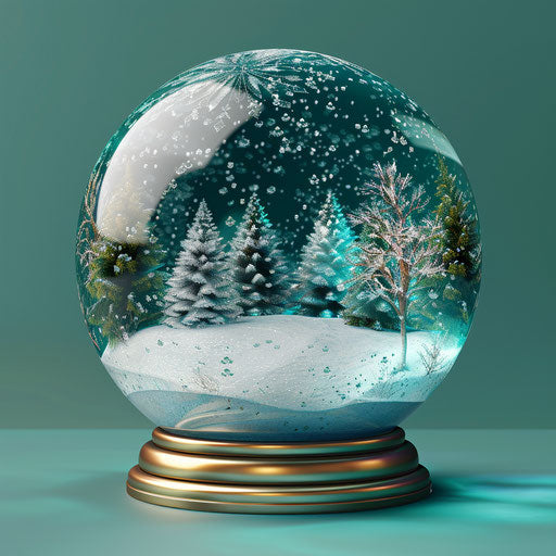 Photorealistic snow globe clipart with teal flat background