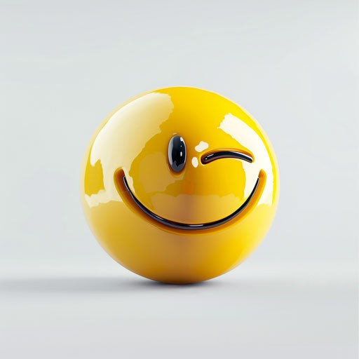 Yellow winking smiley face, clip art style, white background