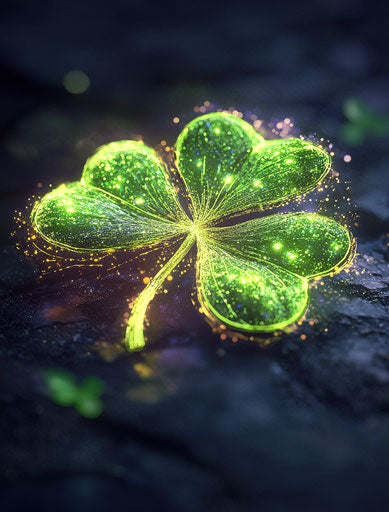 Glowing neon green clover with glitter and sparkles