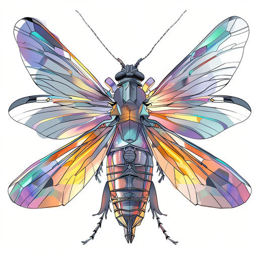 Futuristic tattoo sketch of a firefly with metallic tones