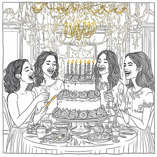 Friends celebrate birthday with big cake, Megan Hess style