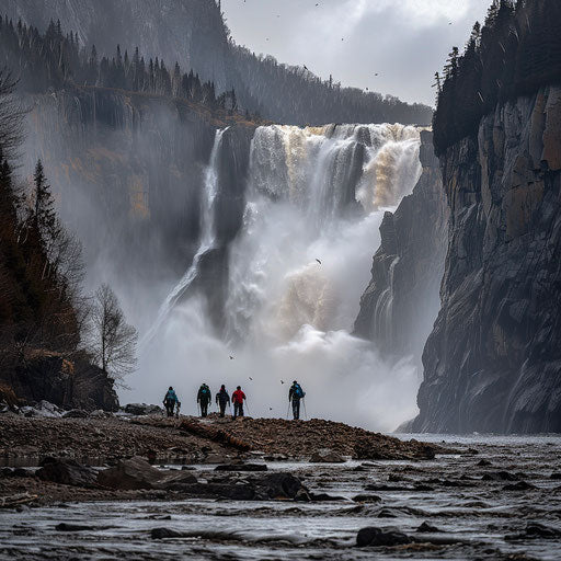 Montmorency Falls, Quebec, with adventurous hikers