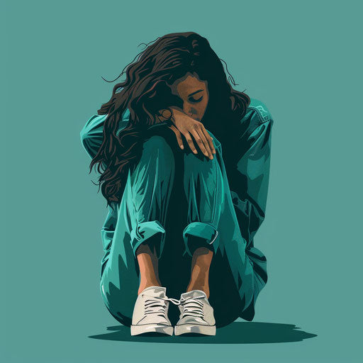 Realistic depression clipart with flat teal background