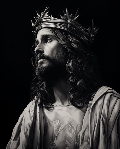 King of kings black and white sentimental realism drawing