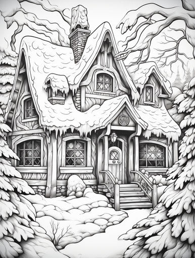 Coloring pages with Christmas scene, mesmerizing colorscapes style