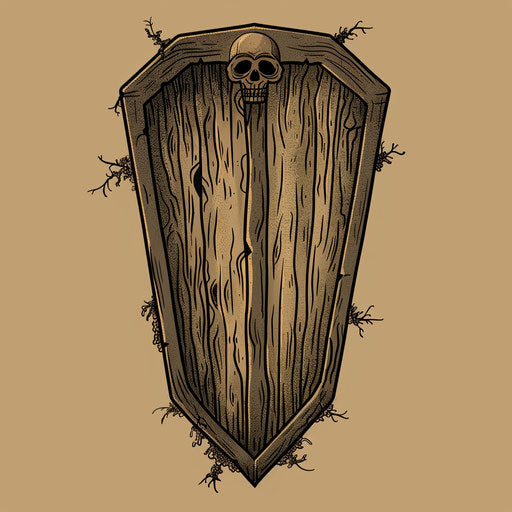 Rustic wooden coffin tattoo sketch with earthy brown tones