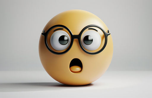 3D emoji surprised face with glasses on white background