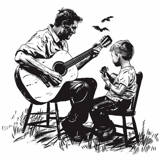 Father and son sharing a hobby in music