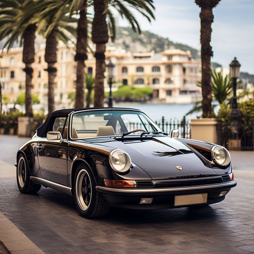 Classic convertible porsche 911 carrera with top down