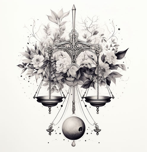 Tattoo of justice scales in black and white