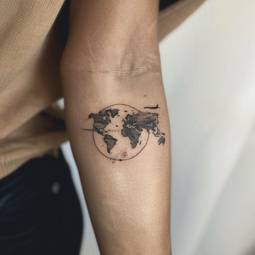 Minimalist tattoo of the world seen through an airplane window