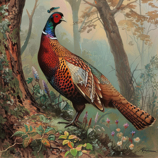 Pheasant in a picturesque woodland setting