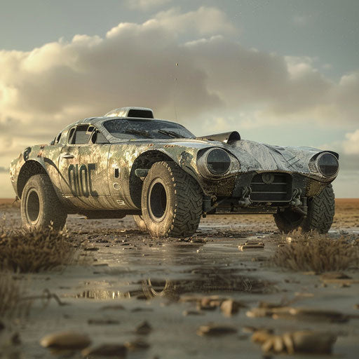 Post-apocalyptic Shelby Daytona with armor plating and off-road tires