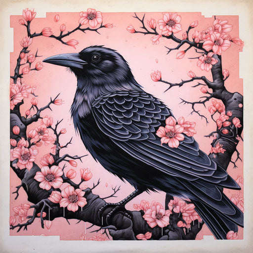 Colorful realism of a raven in black and white tattoo