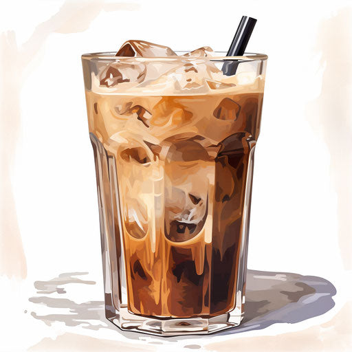 Iced coffee clipart in the style of Impressionistic Art, white background