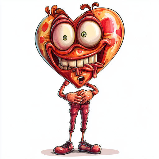 Humorous caricature of a love heart with human characteristics