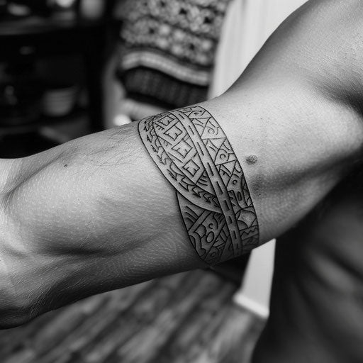 Armband tattoo of tribal patterns on upper arm