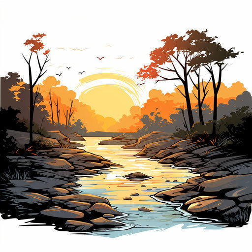 Chiaroscuro Art: river clipart on white background