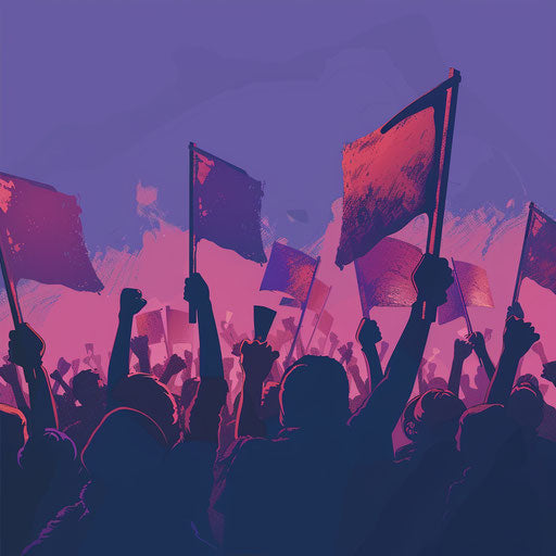 Realistic protest illustration on flat indigo background