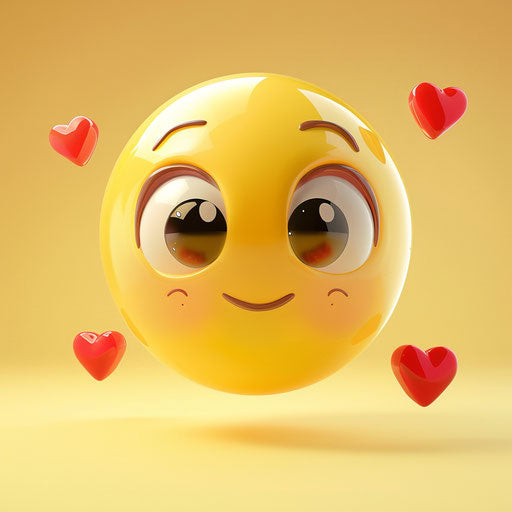 Yellow emotion with hearts, cartoon realism style