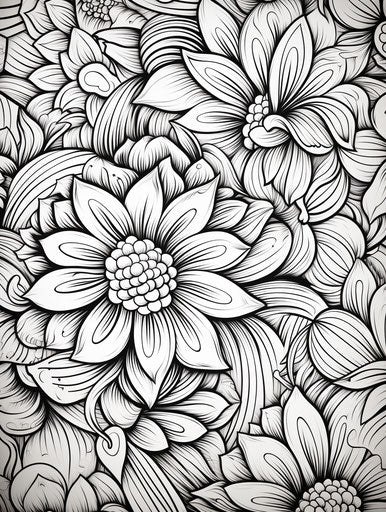 Hand drawn flowers with flower petals coloring page