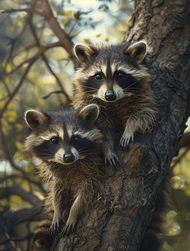 Two raccoons sitting in a tree