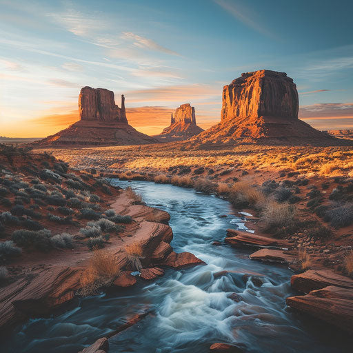 Monument Valley with river in the foreground