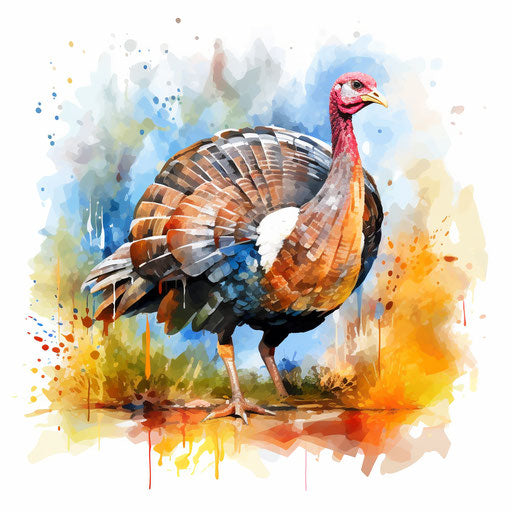 Turkey drawing in the style of Impressionistic Art, on white background