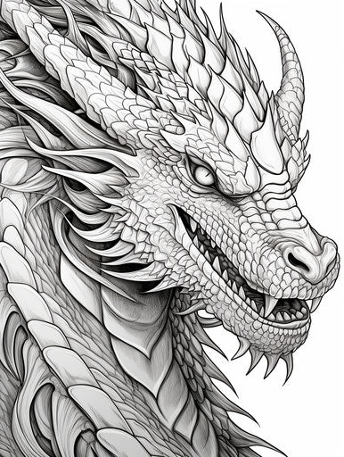 Fantasy dragon illustration for coloring books in David Finch style