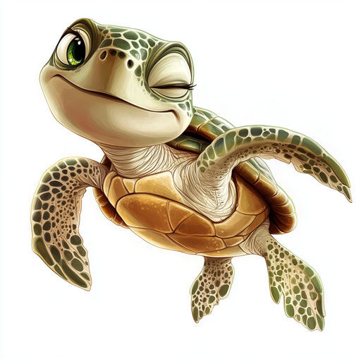 Humorous caricature of a sea turtle with human characteristics