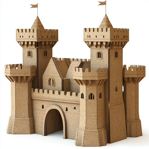Realistic cardboard castle clipart, high resolution, isolated