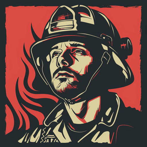 Bold graphic sketch of firefighter in tattoo style