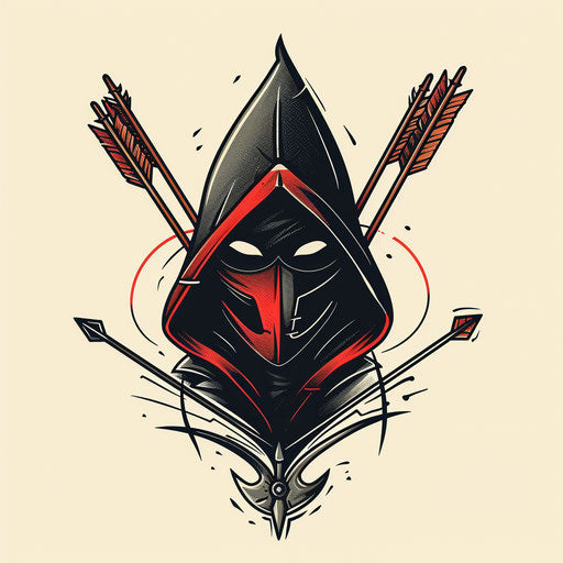 Archer's hood with dynamic arrow motif