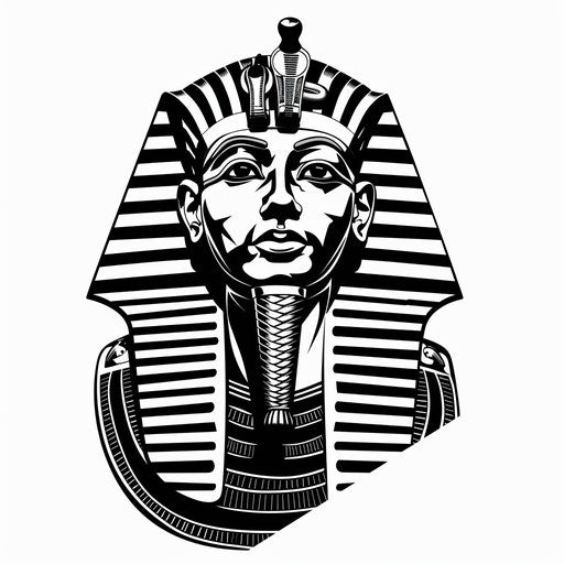 Flat tattoo sketch of a pharaoh in a monochrome tribal style with bold black ink