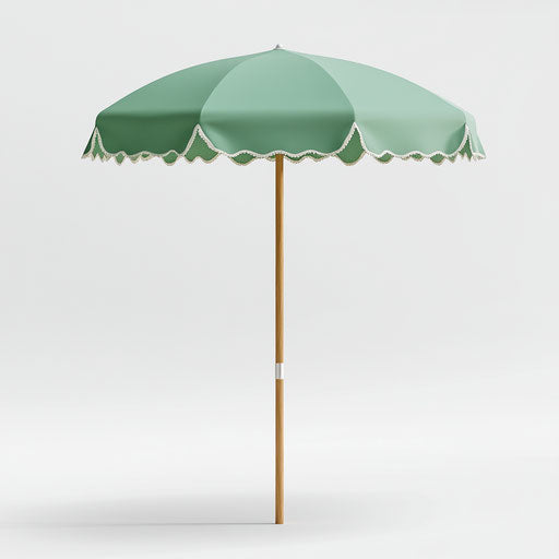 3D beach umbrella on flat white background, isolated clipart