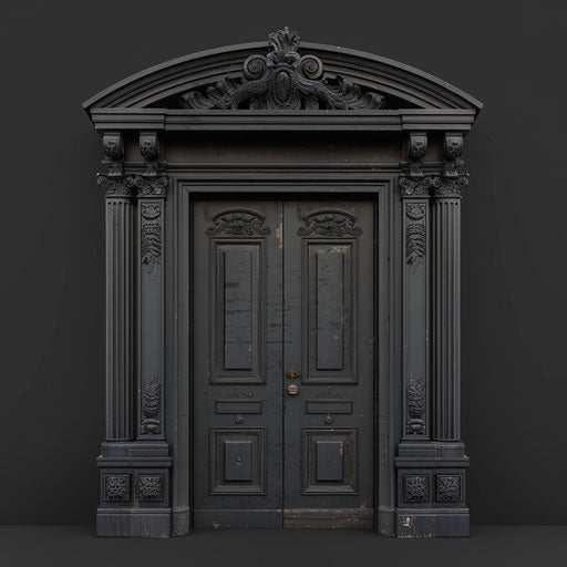 Door clipart rendered in realistic style on flat dark charcoal background