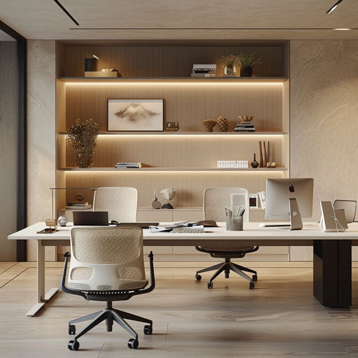 Home office for two: shared desk, personalized accessories, ergonomic chairs
