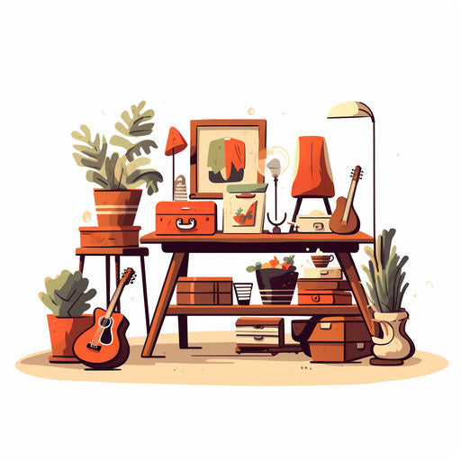 Minimalist yard sale clip art on white background