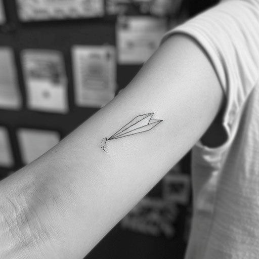 Paper airplane flying on white canvas