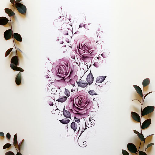 Roses tattoo design with leaves, flowers and vine