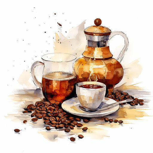 Coffee clipart in the style of oil painting on white background