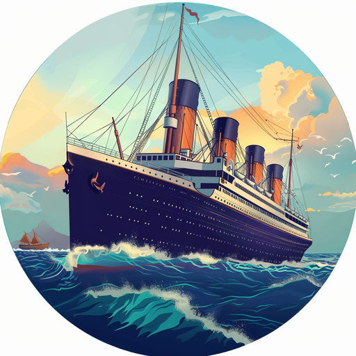 Titanic clipart in photo realistic style with flat random background