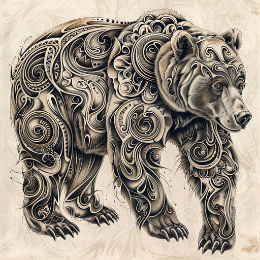 Bear with tribal design, realistic shadows and details