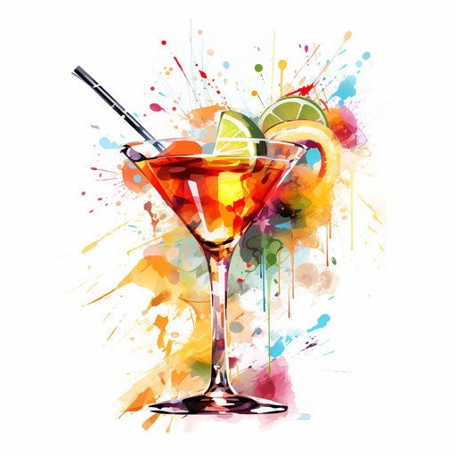 Cocktail clipart in the style of Impressionistic Art, on white background